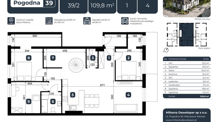 Rzut - Mieszkanie na sprzedaż 4 pokoje o powierzchni 108 m² - numer 39/2 w Pogodna 39