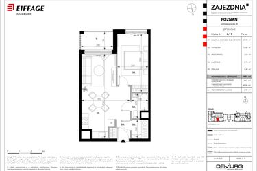 Rzut - Mieszkanie na sprzedaż 2 pokoje o powierzchni 44,47 m² - numer A.0.11 w Zajezdnia