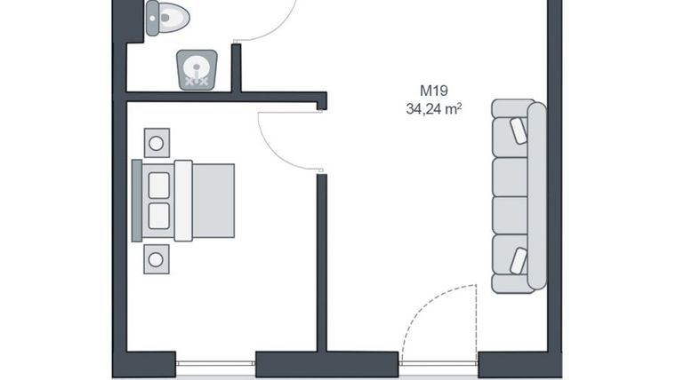 Rzut - Mieszkanie na sprzedaż 2 pokoje o powierzchni 34,24 m² - numer M19 w TARASY GĄSKI