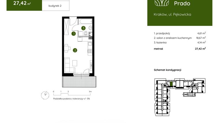 Rzut - Mieszkanie na sprzedaż 1 pokój o powierzchni 27,42 m² - numer 2.B.0.12 w Murapol Prado