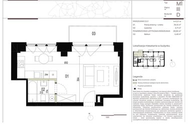 Rzut - Mieszkanie na sprzedaż 1 pokój o powierzchni 28,86 m² - numer D.3.1 w Nowa Stawowa