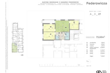 Rzut - Mieszkanie na sprzedaż 3 pokoje o powierzchni 73,6 m² - numer A.27 w Federowicza – Ruczaj Park
