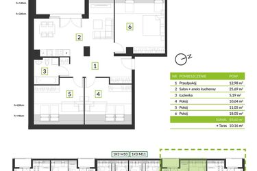 Rzut - Mieszkanie na sprzedaż 4 pokoje o powierzchni 83,6 m² - numer 1K4 M11 w Osiedle Krzeptów przy lesie