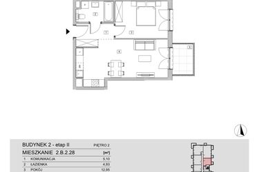 Rzut - Mieszkanie na sprzedaż 2 pokoje o powierzchni 46,16 m² - numer 2.B.2.28 w ATAL Apollina II