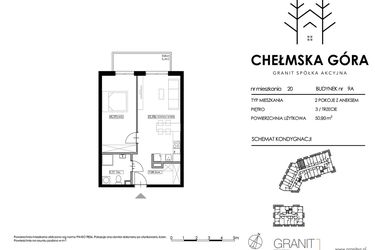 Rzut - Mieszkanie na sprzedaż 2 pokoje o powierzchni 50,9 m² - numer C-9A-M20 w Chełmska Góra