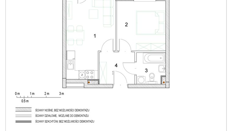 Rzut - Mieszkanie na sprzedaż 2 pokoje o powierzchni 36,78 m² - numer F1/P4/6 w Osiedle Jodłowa bud. F