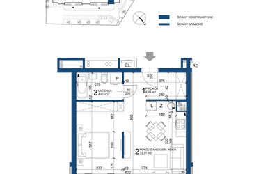 Rzut - Mieszkanie na sprzedaż 1 pokój o powierzchni 43,99 m² - numer 86 w Bursztynowy Dom