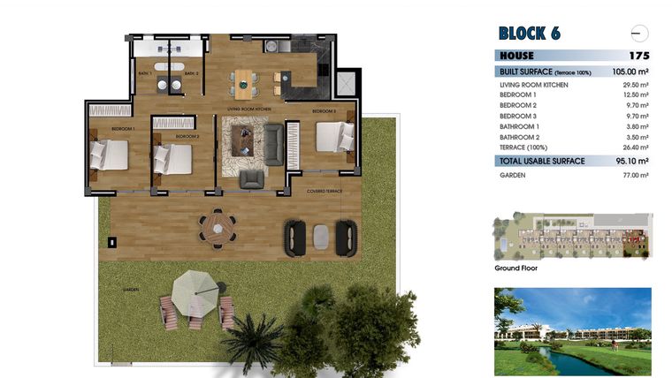 Rzut - Mieszkanie na sprzedaż 3 pokoje o powierzchni 105 m² - numer 0-175 w Apartamenty w Los Alcázares - 40379092