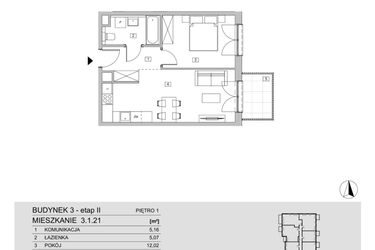 Rzut - Mieszkanie na sprzedaż 2 pokoje o powierzchni 42,71 m² - numer 3.1.21 w ATAL Apollina II