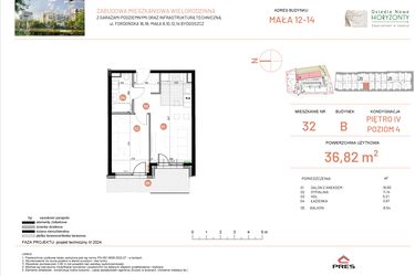 Rzut - Mieszkanie na sprzedaż 2 pokoje o powierzchni 36,82 m² - numer 12.32 w Osiedle Nowe Horyzonty etap III