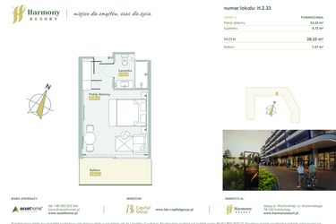 Rzut - Mieszkanie na sprzedaż 1 pokój o powierzchni 28,25 m² - numer H.2.33 w Harmony Resort