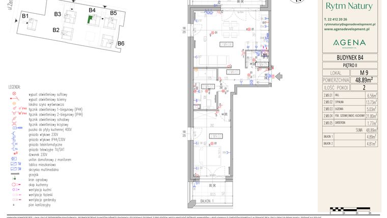 Rzut - Mieszkanie na sprzedaż 2 pokoje o powierzchni 48,89 m² - numer B4M9 w Rytm Natury