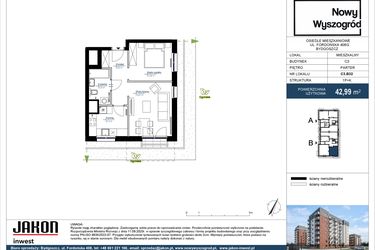 Rzut - Mieszkanie na sprzedaż 1 pokój o powierzchni 42,99 m² - numer C3.B32 w Nowy Wyszogród etap III