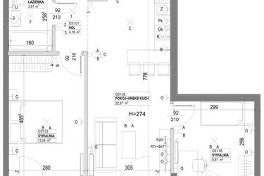 Rzut - Mieszkanie na sprzedaż 3 pokoje o powierzchni 54,31 m² - numer O31 w Miasto Ogród 6 - OSLO i SZTOKHOLM