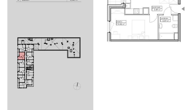 Rzut - Mieszkanie na sprzedaż 2 pokoje o powierzchni 48,51 m² - numer A42 w Niebieski Bursztyn