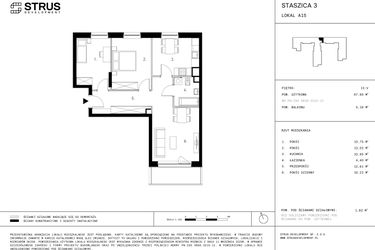 Rzut - Mieszkanie na sprzedaż 3 pokoje o powierzchni 66,97 m² - numer 2.A15 w Staszica 3