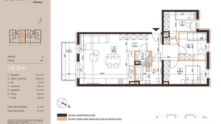 Rzut - Mieszkanie na sprzedaż 4 pokoje o powierzchni 78,3 m² - numer C8 w Domkove Widzew