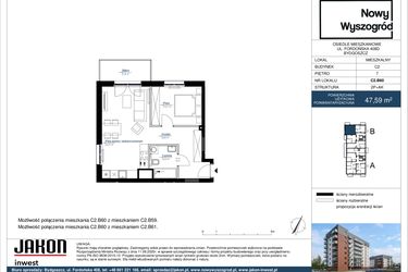 Rzut - Mieszkanie na sprzedaż 2 pokoje o powierzchni 47,59 m² - numer C2.B60 w Nowy Wyszogród etap II