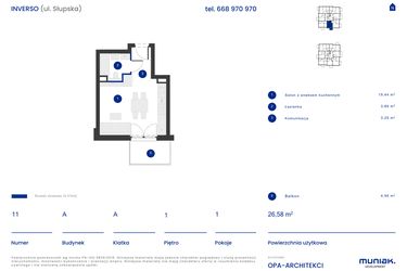 Rzut - Mieszkanie na sprzedaż 1 pokój o powierzchni 26,58 m² - numer A.11 w Osiedle Inverso