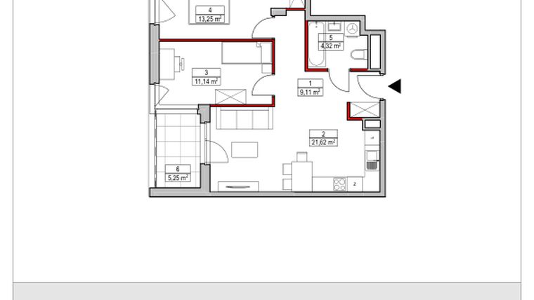 Rzut - Mieszkanie na sprzedaż 3 pokoje o powierzchni 59,44 m² - numer D1.2.1.2 w Nowy Targówek VI
