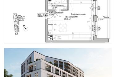 Rzut - Mieszkanie na sprzedaż 1 pokój o powierzchni 32,84 m² - numer 147 w Aleja