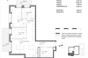 Rzut - Mieszkanie na sprzedaż 4 pokoje o powierzchni 75,82 m² - numer B.4.5 w Polanka 21