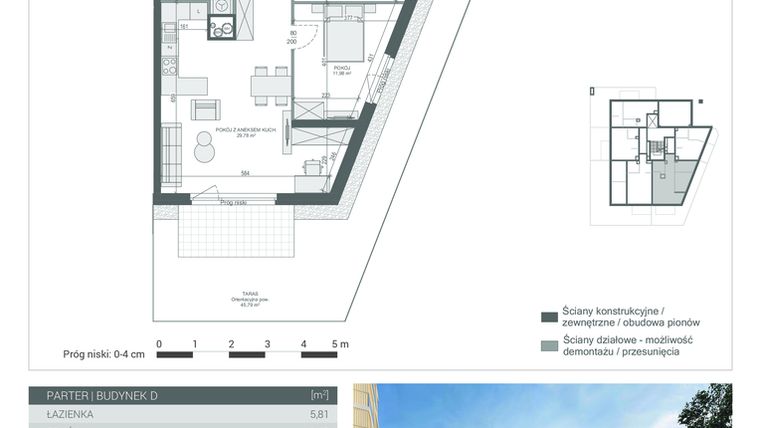 Rzut - Mieszkanie na sprzedaż 3 pokoje o powierzchni 66,23 m² - numer M-2 w Unikat Apartamenty D