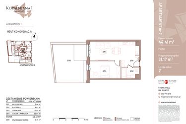 Rzut - Mieszkanie na sprzedaż 2 pokoje o powierzchni 44,41 m² - numer 2 w Kopalniana