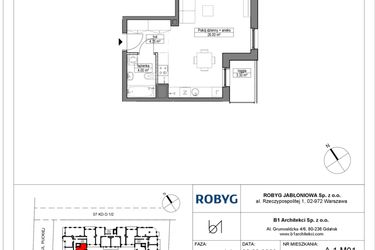 Rzut - Mieszkanie na sprzedaż 1 pokój o powierzchni 34,35 m² - numer A.1M01 w Dobre Miejsce