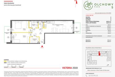 Rzut - Mieszkanie na sprzedaż 3 pokoje o powierzchni 68,37 m² - numer 102 w Olchowy Park V