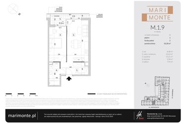 Rzut - Mieszkanie na sprzedaż 2 pokoje o powierzchni 52,2 m² - numer M.1.9 w Marimonte