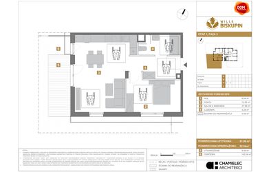 Rzut - Mieszkanie na sprzedaż 2 pokoje o powierzchni 52,94 m² - numer R2 w Wille Biskupin III