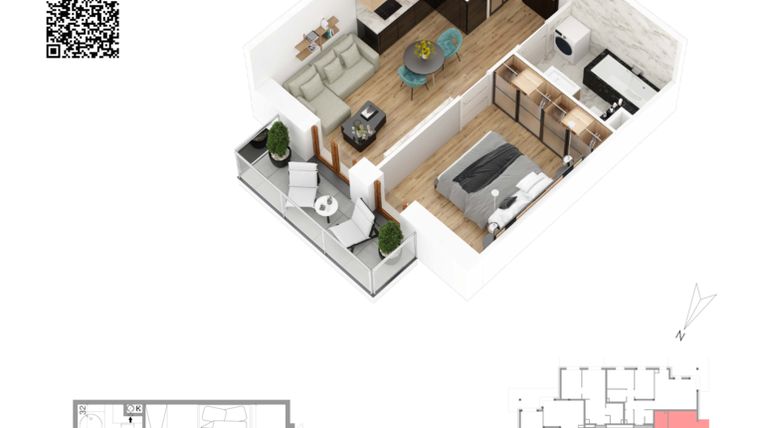 Rzut - Mieszkanie na sprzedaż 2 pokoje o powierzchni 30,8 m² - numer 15 w Villa Park - Etap IV