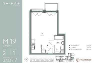Rzut - Mieszkanie na sprzedaż 1 pokój o powierzchni 37,33 m² - numer M.19 w Ja\nas