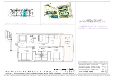 Rzut - Mieszkanie na sprzedaż 2 pokoje o powierzchni 77 m² - numer 1.4 w Flamenca Sun - Playa Flamenca