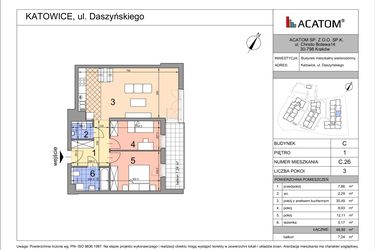 Rzut - Mieszkanie na sprzedaż 3 pokoje o powierzchni 66,85 m² - numer C26 w Daszyńskiego Park