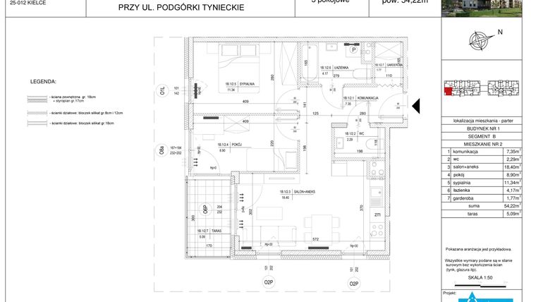 Rzut - Mieszkanie na sprzedaż 3 pokoje o powierzchni 54,22 m² - numer B2 w Podgórki Tynieckie