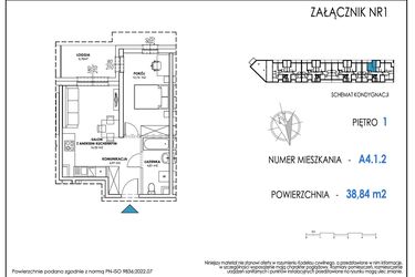 Rzut - Mieszkanie na sprzedaż 2 pokoje o powierzchni 38,84 m² - numer A4.1.2 w Apartamenty Nowe Miasto