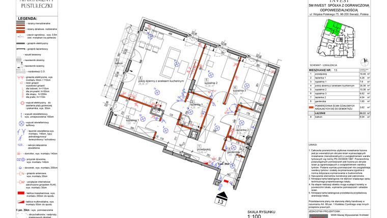 Rzut - Mieszkanie na sprzedaż 4 pokoje o powierzchni 85,4 m² - numer 13 w Apartamenty Pustułeczki