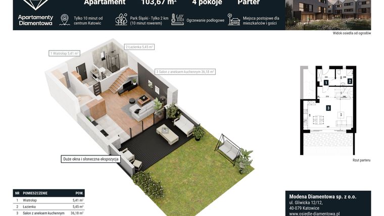 Rzut - Mieszkanie na sprzedaż 4 pokoje o powierzchni 103,67 m² - numer 5A w Apartamenty Diamentowa