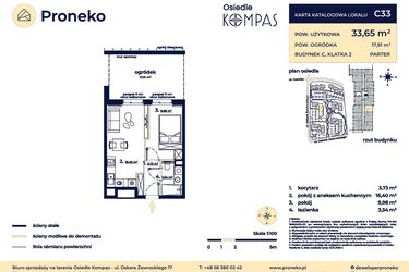 Rzut - Mieszkanie na sprzedaż 2 pokoje o powierzchni 33,65 m² - numer C33 w Osiedle Kompas