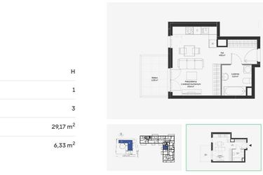 Rzut - Mieszkanie na sprzedaż 1 pokój o powierzchni 29,17 m² - numer HB0308 w Holm House 5