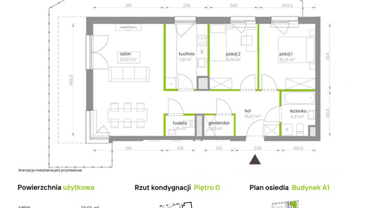 Rzut - Mieszkanie na sprzedaż 3 pokoje o powierzchni 68,97 m² - numer A1.0D95 w Bemowo Vita