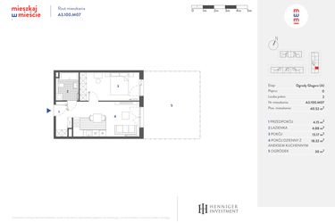 Rzut - Mieszkanie na sprzedaż 2 pokoje o powierzchni 40,64 m² - numer A3.100.M07 w Mieszkaj w mieście - Ogrody Glogera