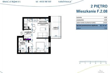 Rzut - Mieszkanie na sprzedaż 1 pokój o powierzchni 32,14 m² - numer F.2.08 w Wzgórze Poetów 2