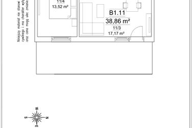 Rzut - Mieszkanie na sprzedaż 2 pokoje o powierzchni 38,86 m² - numer B1.11 w Osiedle Versus