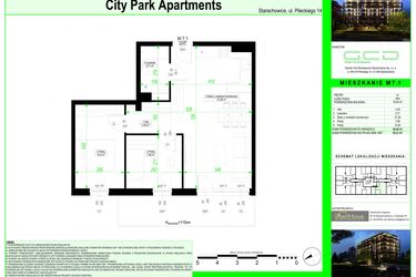 Rzut - Mieszkanie na sprzedaż 3 pokoje o powierzchni 52,42 m² - numer 7.1. w City Park Apartments