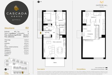 Rzut - Mieszkanie na sprzedaż 4 pokoje o powierzchni 89,44 m² - numer 2.2 w CASCADA House