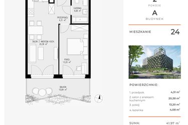 Rzut - Mieszkanie na sprzedaż 2 pokoje o powierzchni 41,97 m² - numer 24 w Semiramis