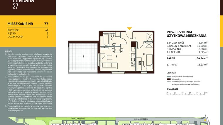 Rzut - Mieszkanie na sprzedaż 2 pokoje o powierzchni 34,34 m² - numer A2.77 w Conrada 27